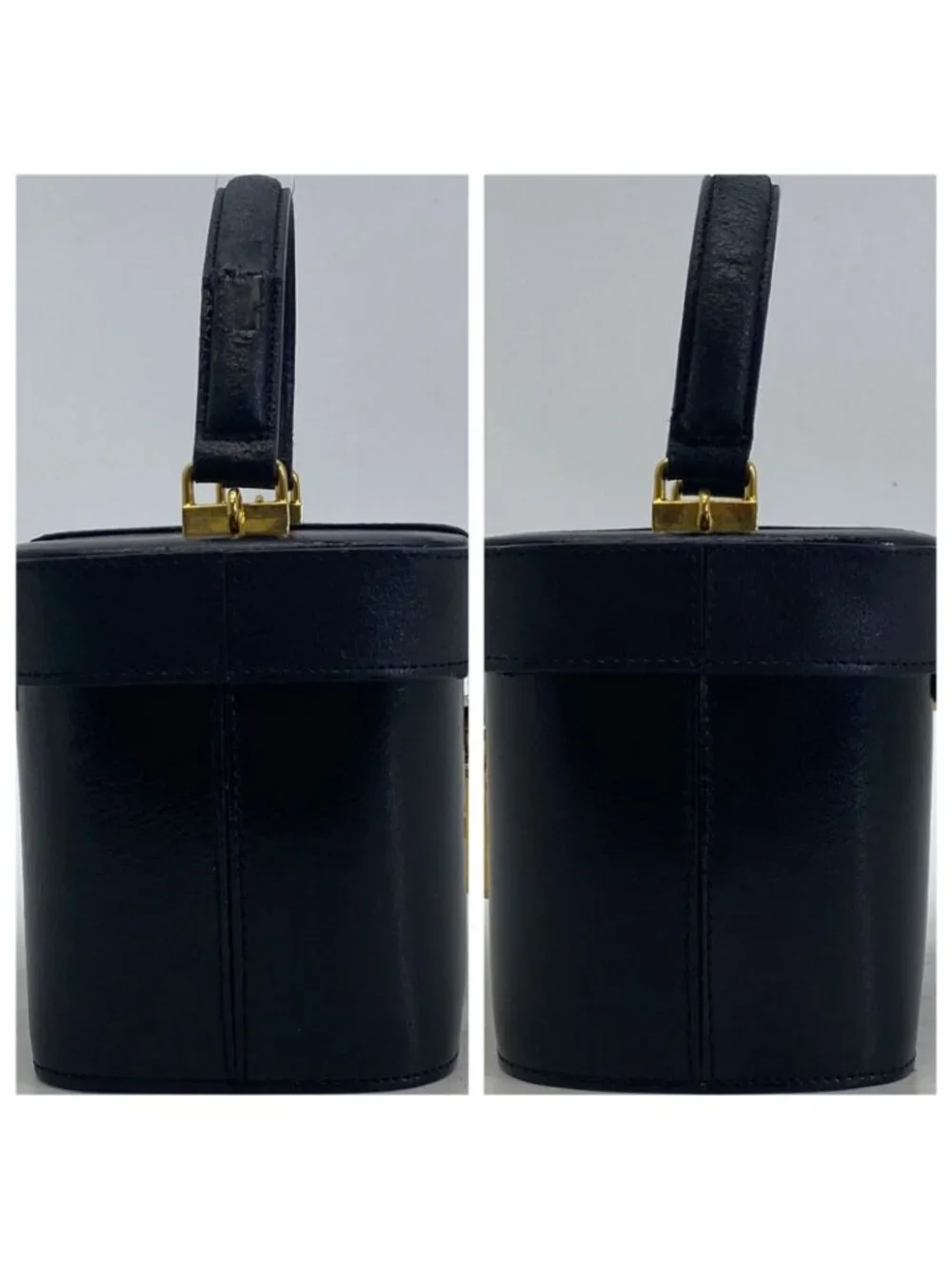 Fendi Vanity Bag Vintage Style Leather Black